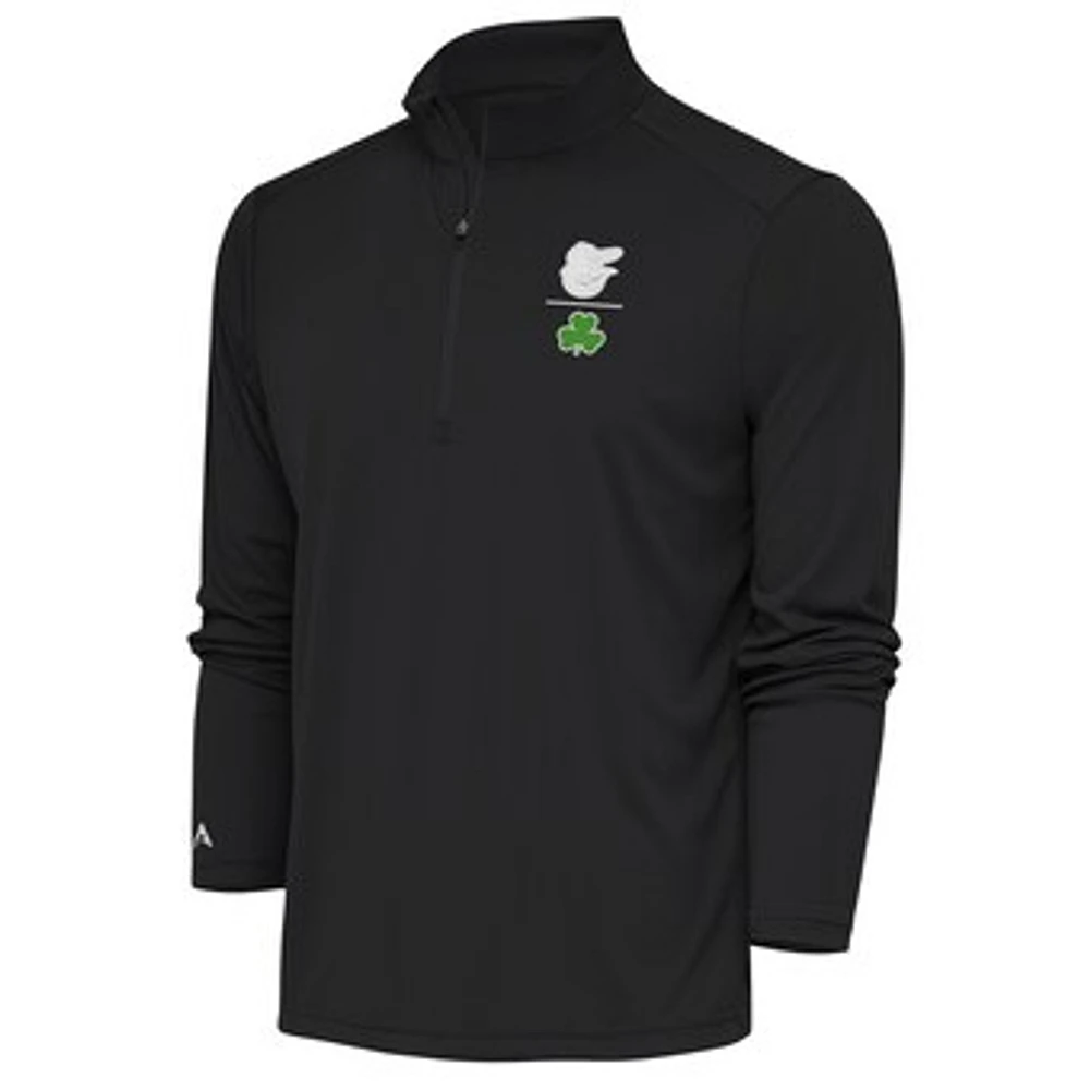 Men's Antigua Charcoal Baltimore Orioles Shamrock Tribute Quarter-Zip Pullover Top