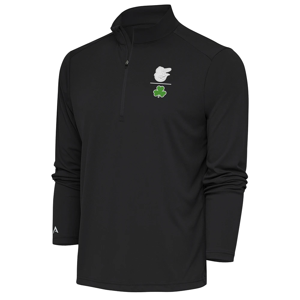Men's Antigua Charcoal Baltimore Orioles Shamrock Tribute Quarter-Zip Pullover Top