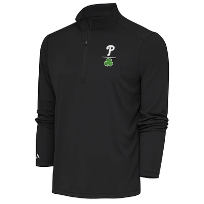 Men's Antigua Charcoal Philadelphia Phillies Shamrock Tribute Quarter-Zip Pullover Top