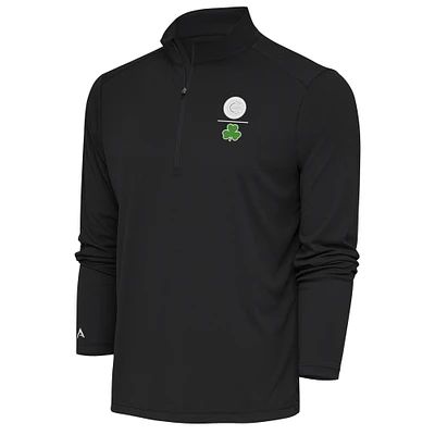 Men's Antigua Charcoal Chicago Cubs Shamrock Tribute Quarter-Zip Pullover Top