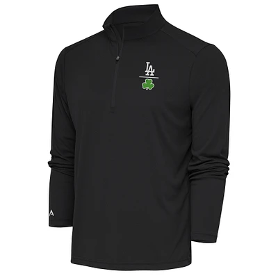 Men's Antigua Charcoal Los Angeles Dodgers Shamrock Tribute Quarter-Zip Pullover Top