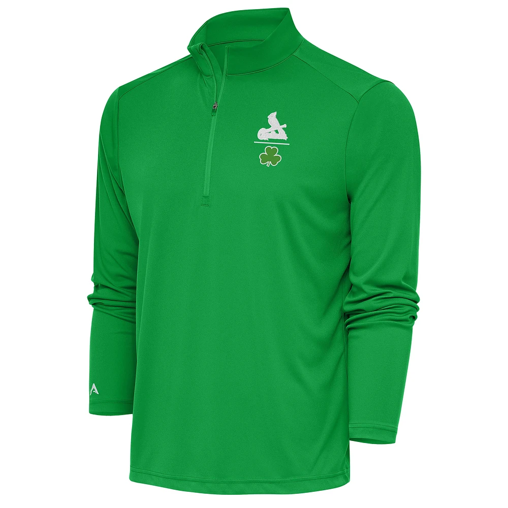 Men's Antigua Kelly Green St. Louis Cardinals Shamrock Tribute Quarter-Zip Pullover Top