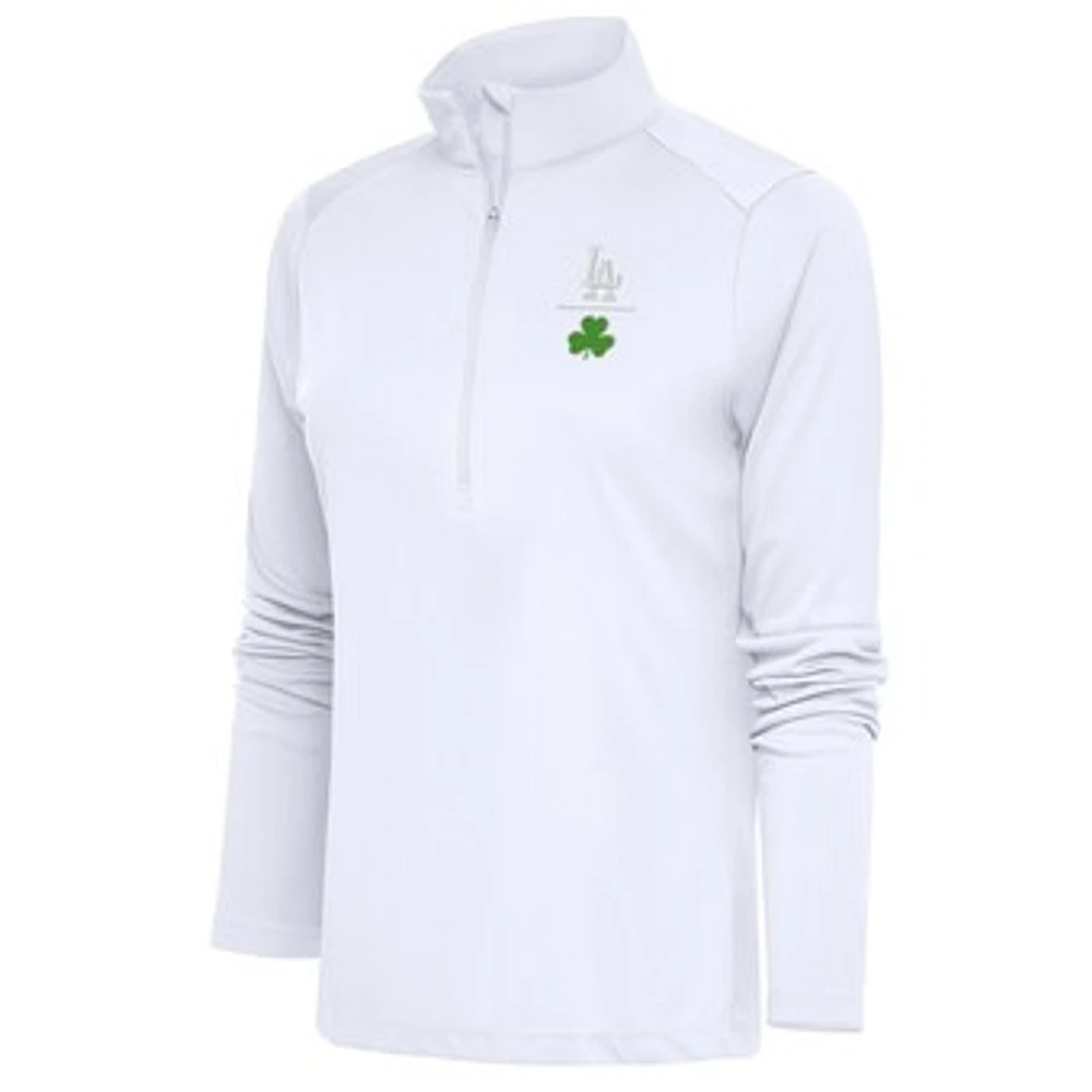 Women's Antigua White Los Angeles Dodgers Shamrock Tribute Half-Zip Pullover Top