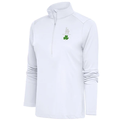 Women's Antigua White Los Angeles Dodgers Shamrock Tribute Half-Zip Pullover Top