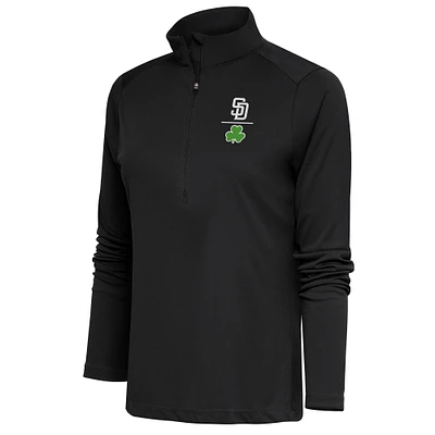 Women's Antigua Charcoal San Diego Padres Shamrock Tribute Half-Zip Pullover Top