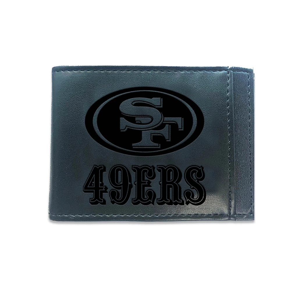 Black San Francisco 49ers Hybrid Leather Front Pocket Bi-Fold Wallet with Money Clip