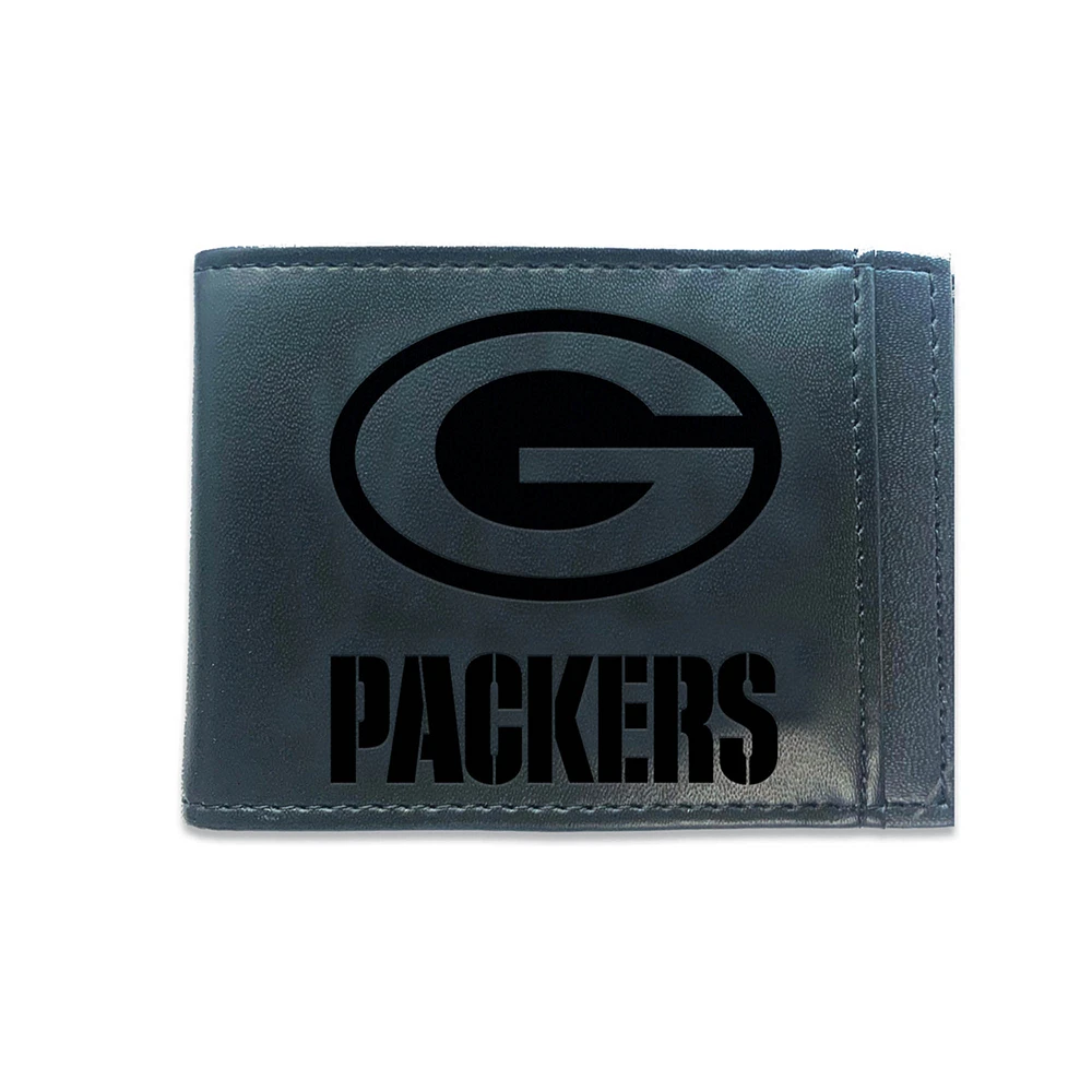 Black Green Bay Packers Hybrid Leather Front Pocket Bi-Fold Wallet with Money Clip