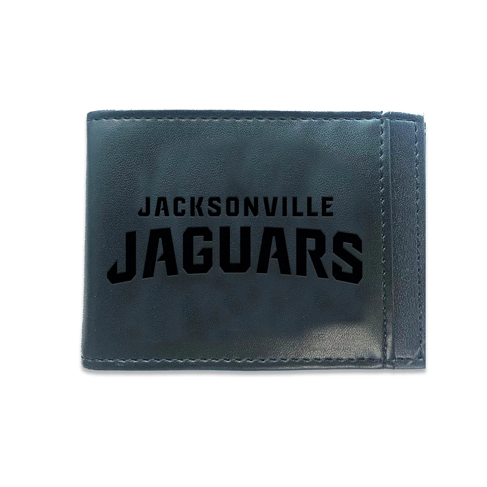 Black Jacksonville Jaguars Hybrid Leather Front Pocket Bi-Fold Wallet with Money Clip