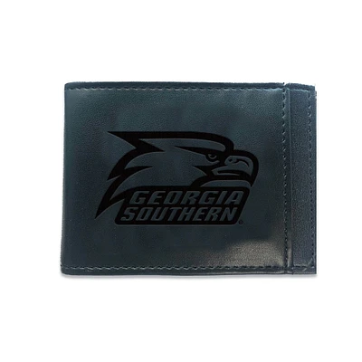 Black Georgia Southern Eagles Hybrid Leather Front Pocket Bi-Fold Wallet with Money Clip