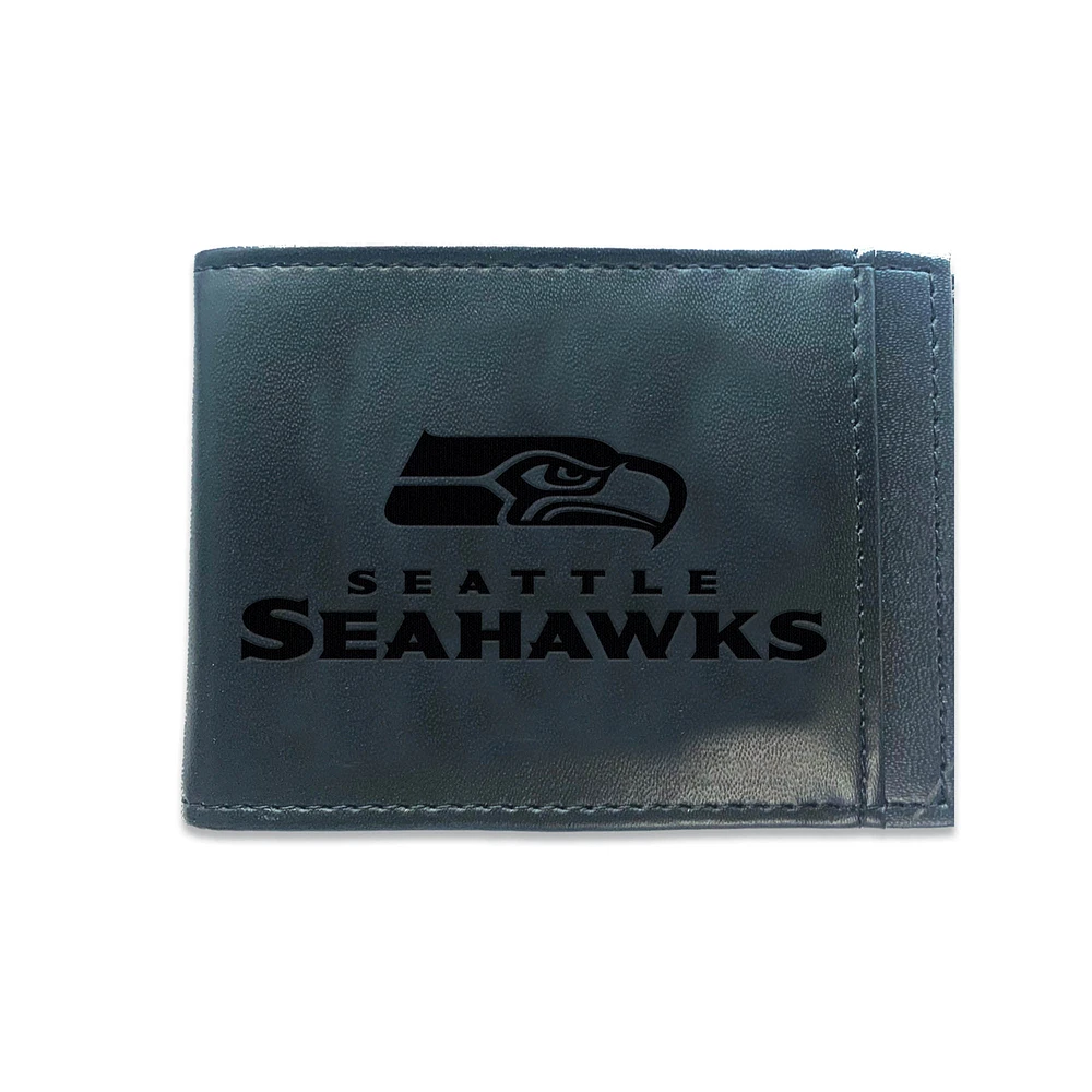 Black Seattle Seahawks Hybrid Leather Front Pocket Bi-Fold Wallet with Money Clip