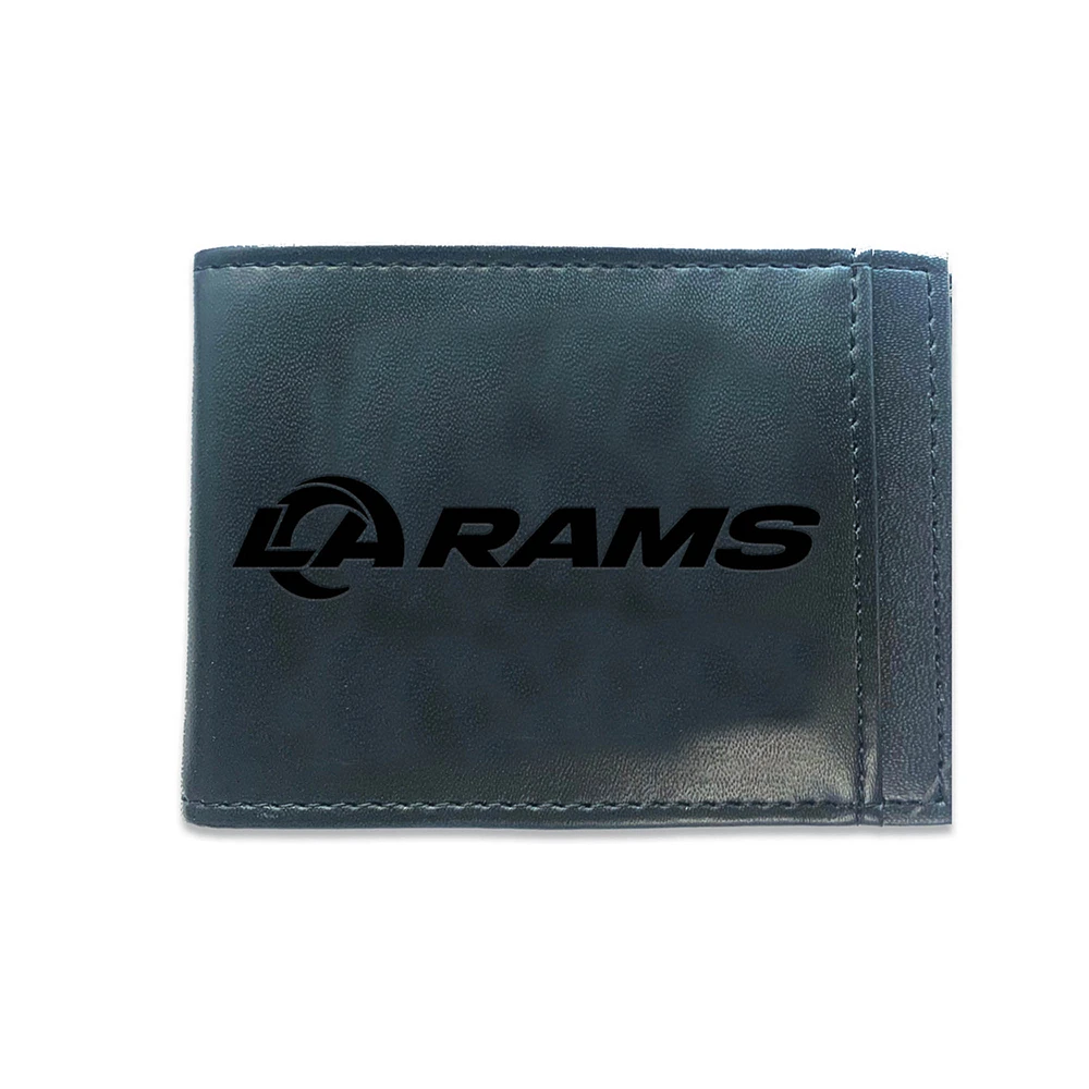 Black Los Angeles Rams Hybrid Leather Front Pocket Bi-Fold Wallet with Money Clip