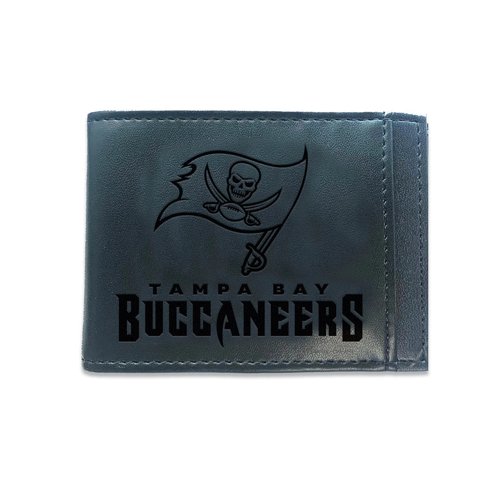 Black Tampa Bay Buccaneers Hybrid Leather Front Pocket Bi-Fold Wallet with Money Clip