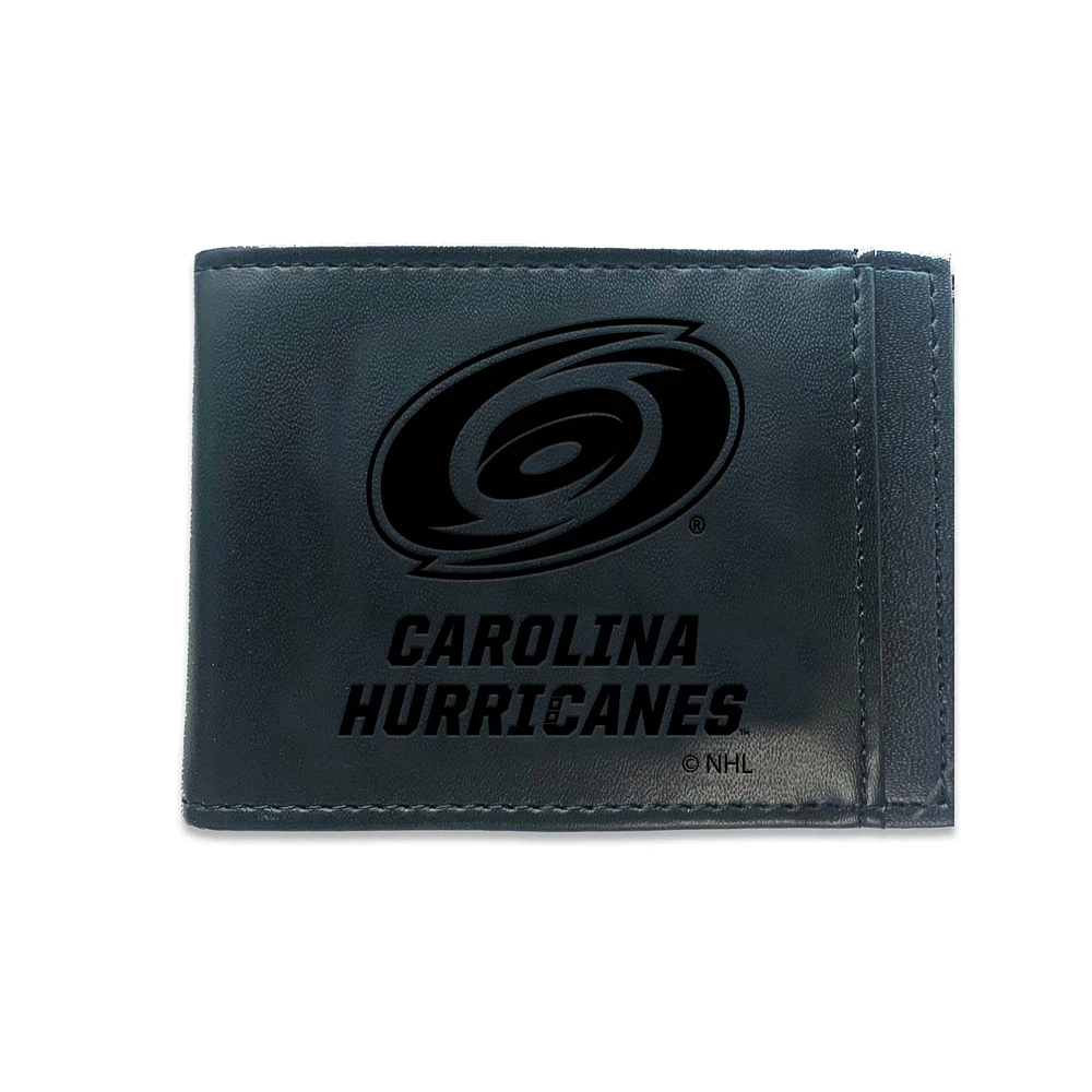 Black Carolina Hurricanes Hybrid Leather Front Pocket Bi-Fold Wallet with Money Clip
