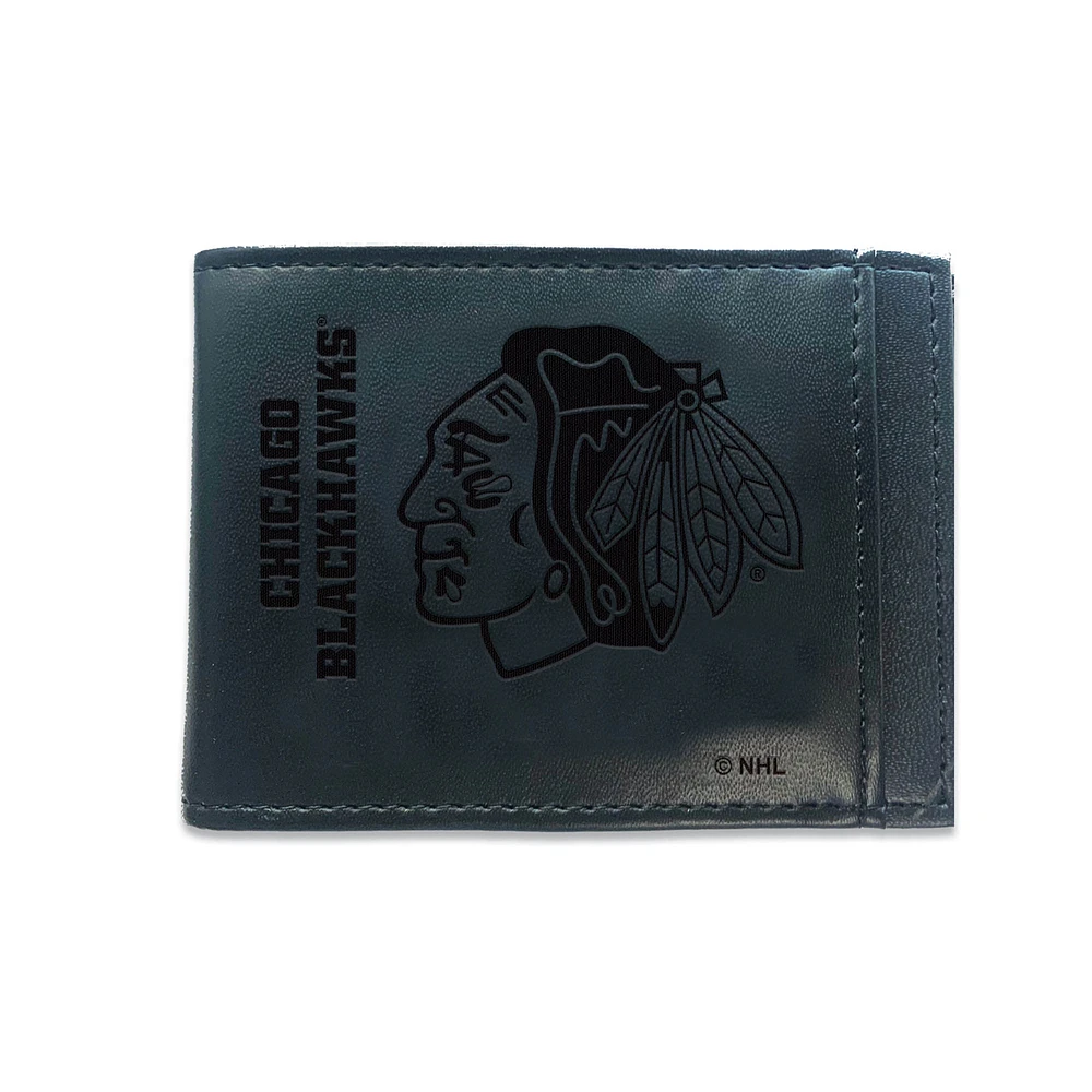 Black Chicago Blackhawks Hybrid Leather Front Pocket Bi-Fold Wallet with Money Clip