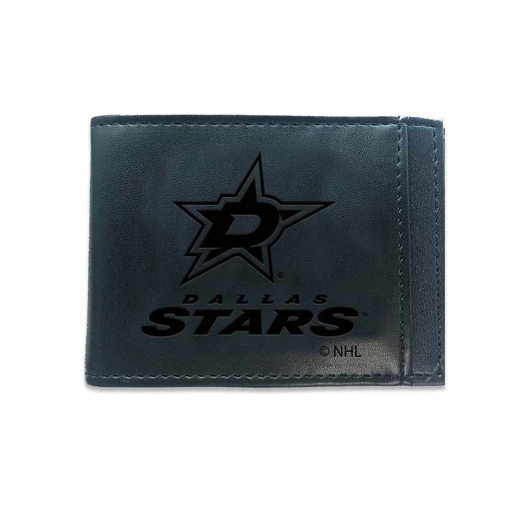 Black Dallas Stars Hybrid Leather Front Pocket Bi-Fold Wallet with Money Clip