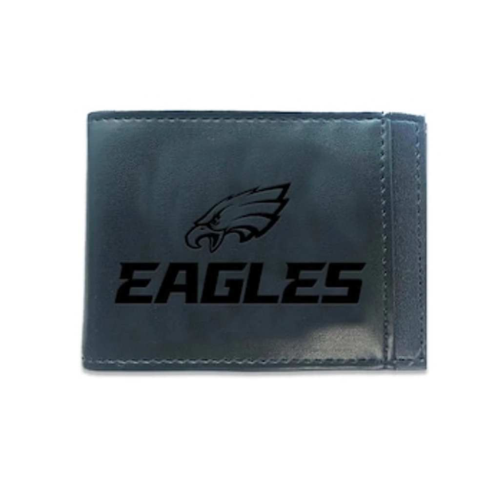 Black Philadelphia Eagles Hybrid Leather Front Pocket Bi-Fold Wallet with Money Clip