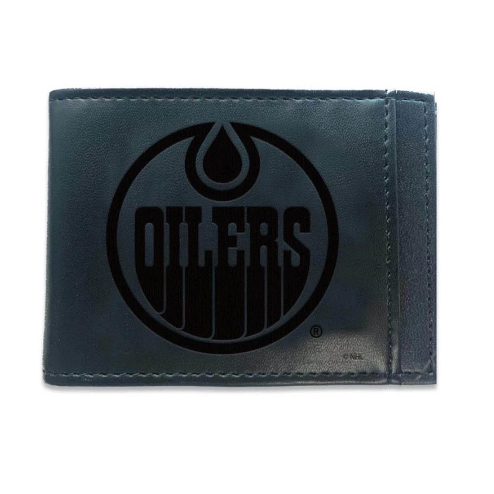 Black Edmonton Oilers Hybrid Leather Front Pocket Bi-Fold Wallet with Money Clip