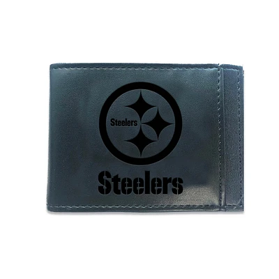 Black Pittsburgh Steelers Hybrid Leather Front Pocket Bi-Fold Wallet with Money Clip