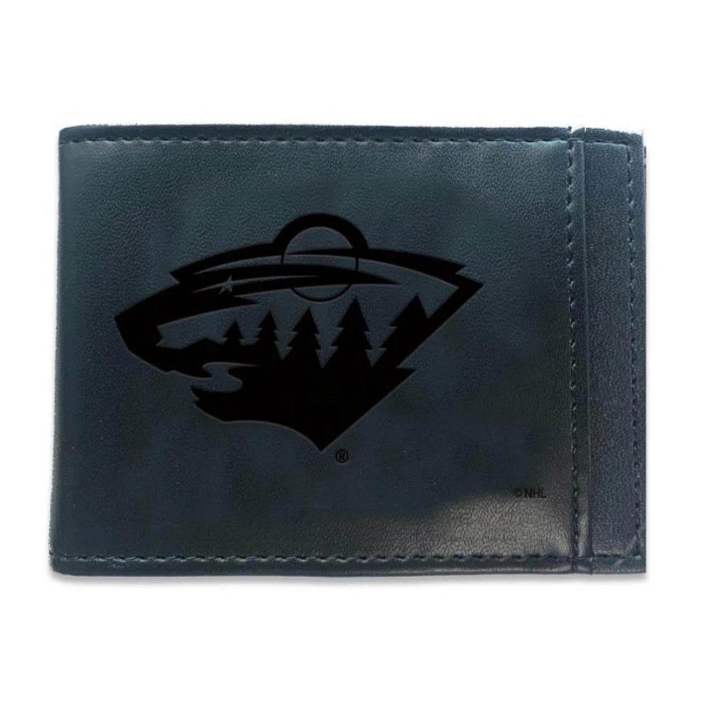 Black Minnesota Wild Hybrid Leather Front Pocket Bi-Fold Wallet with Money Clip