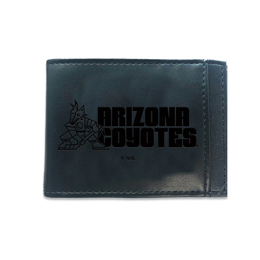 Black Arizona Coyotes Hybrid Leather Front Pocket Bi-Fold Wallet with Money Clip