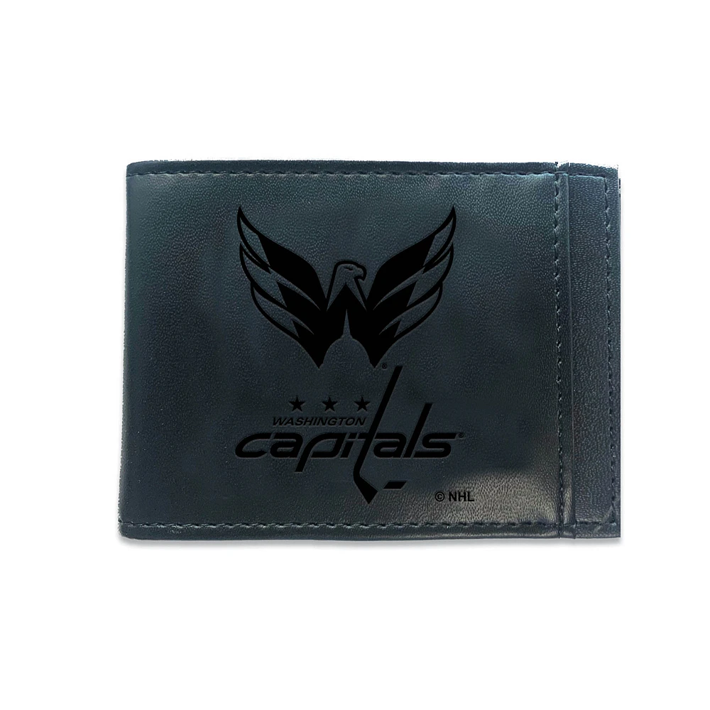 Black Washington Capitals Hybrid Leather Front Pocket Bi-Fold Wallet with Money Clip