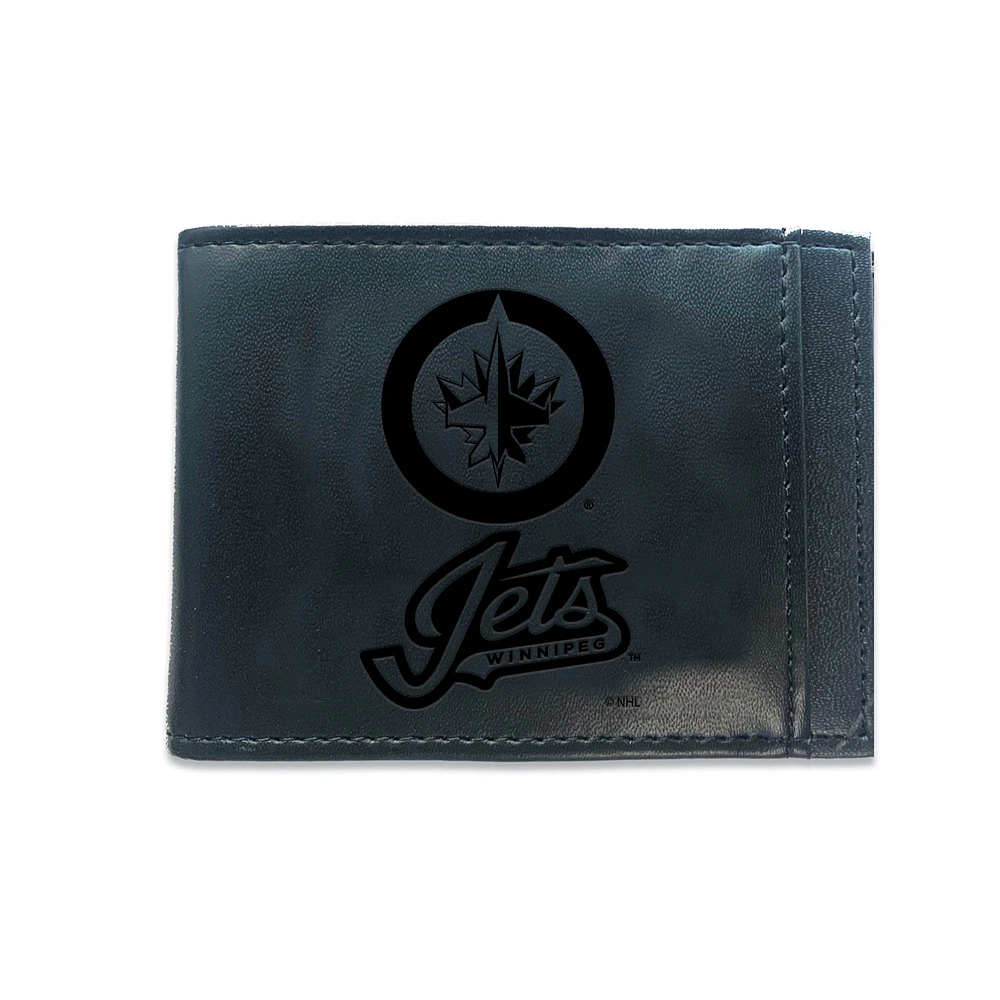 Black Winnipeg Jets Hybrid Leather Front Pocket Bi-Fold Wallet with Money Clip