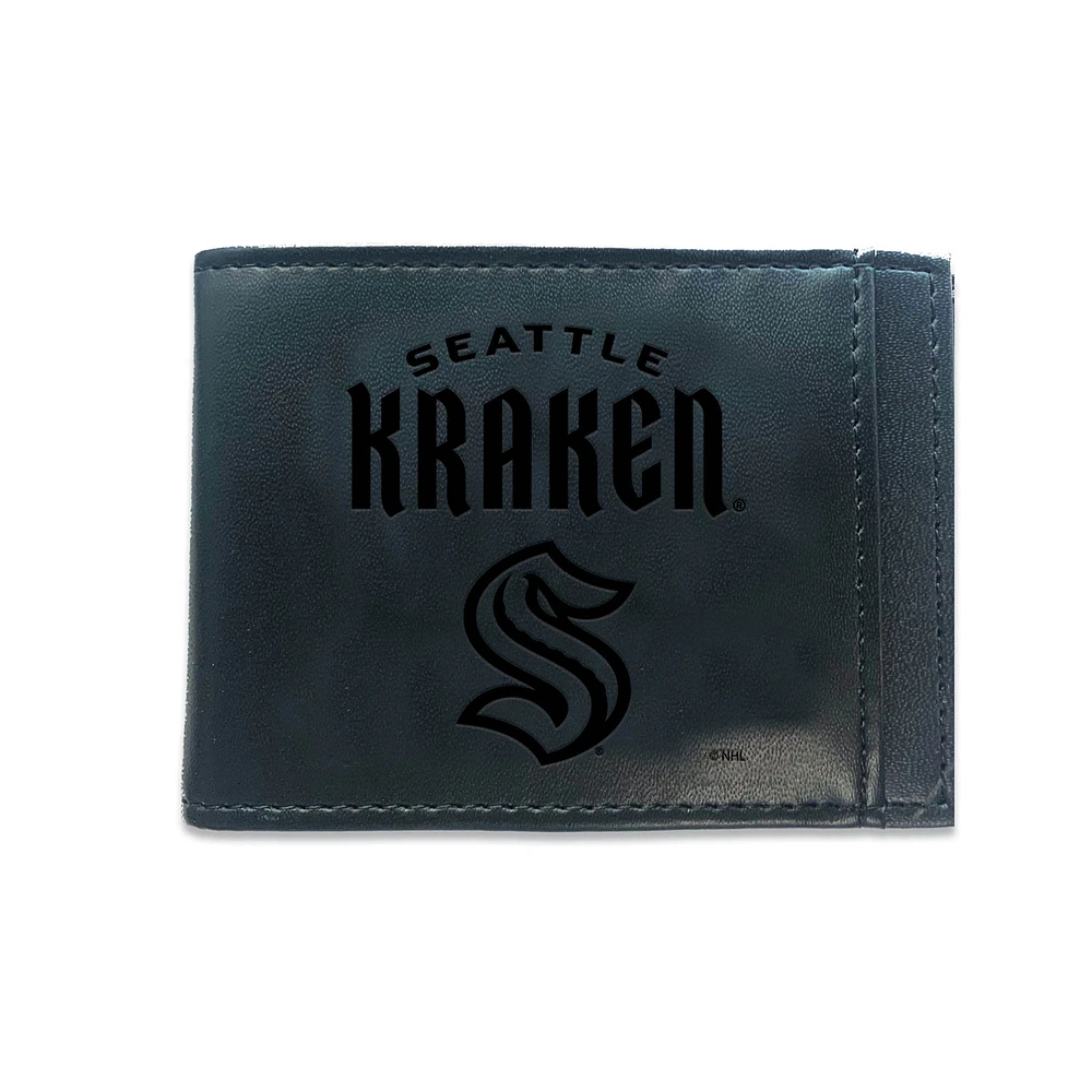 Black Seattle Kraken Hybrid Leather Front Pocket Bi-Fold Wallet with Money Clip