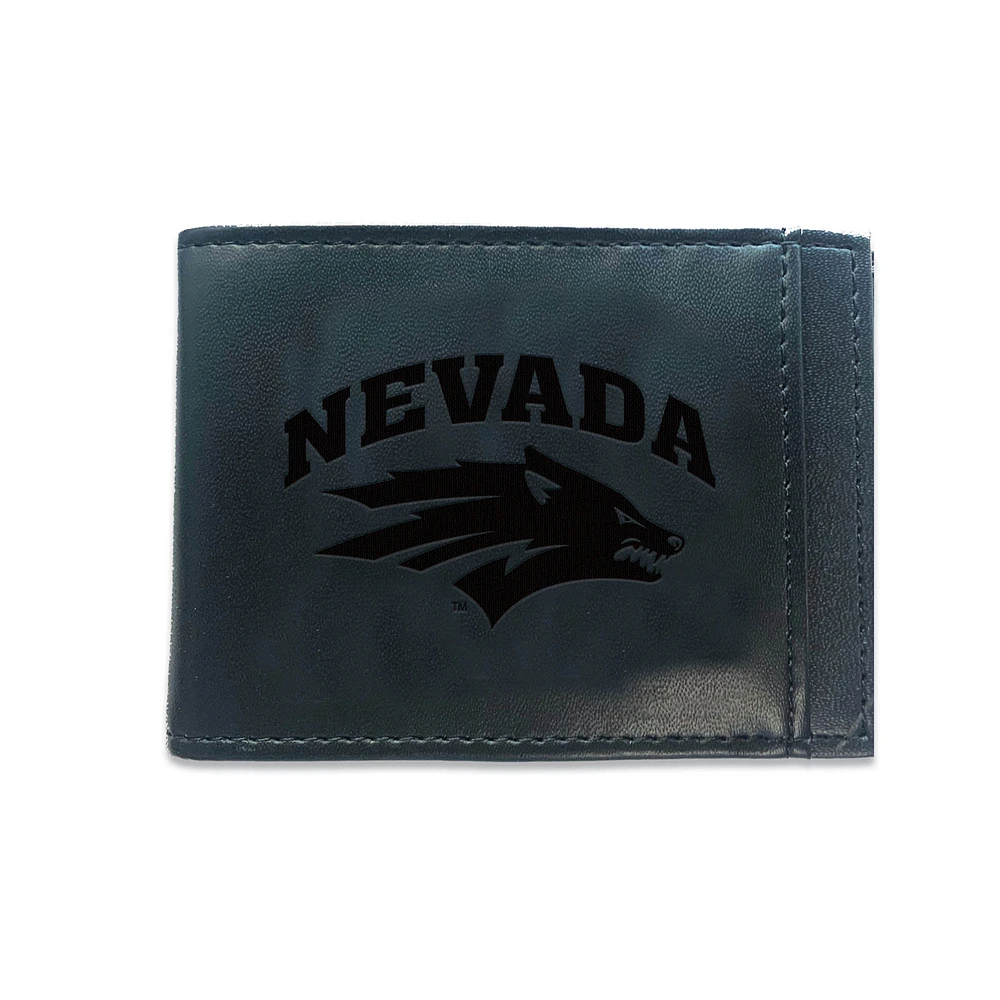 Black Nevada Wolf Pack Hybrid Leather Front Pocket Bi-Fold Wallet with Money Clip