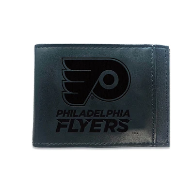 Black Philadelphia Flyers Hybrid Leather Front Pocket Bi-Fold Wallet with Money Clip