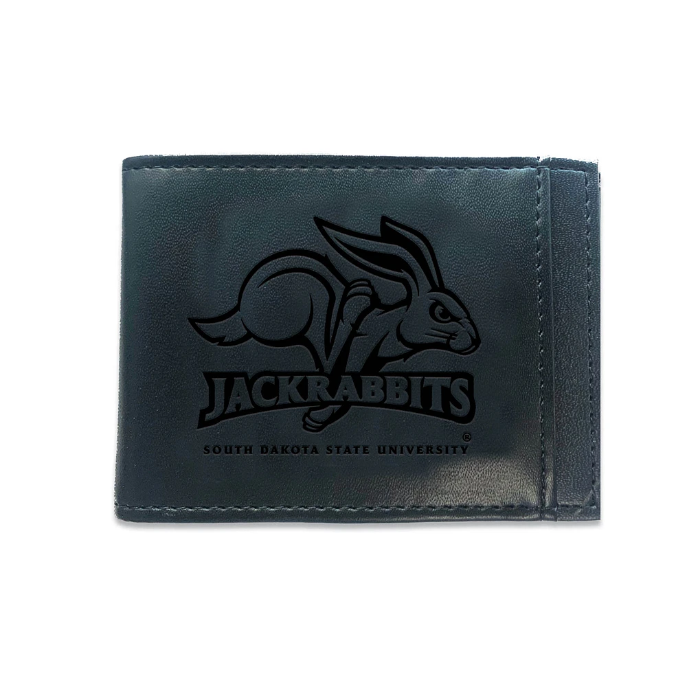 Black South Dakota State Jackrabbits Hybrid Leather Front Pocket Bi-Fold Wallet with Money Clip
