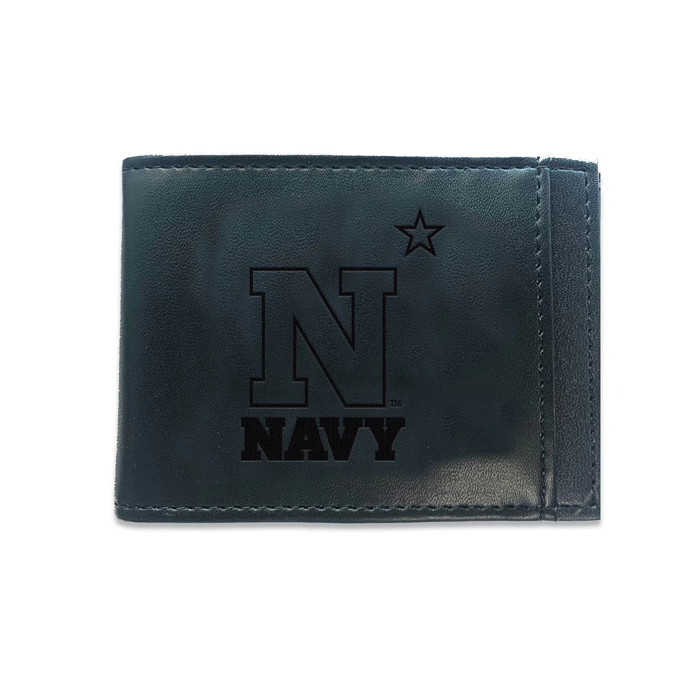 Black Navy Midshipmen Hybrid Leather Front Pocket Bi-Fold Wallet with Money Clip