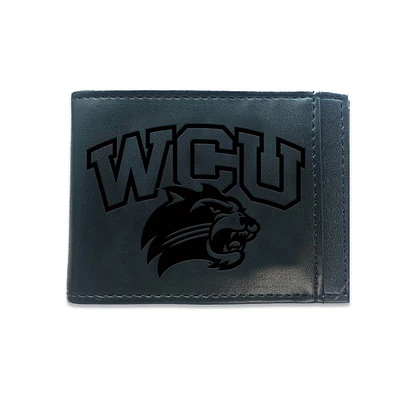 Black Western Carolina Catamounts Hybrid Leather Front Pocket Bi-Fold Wallet with Money Clip