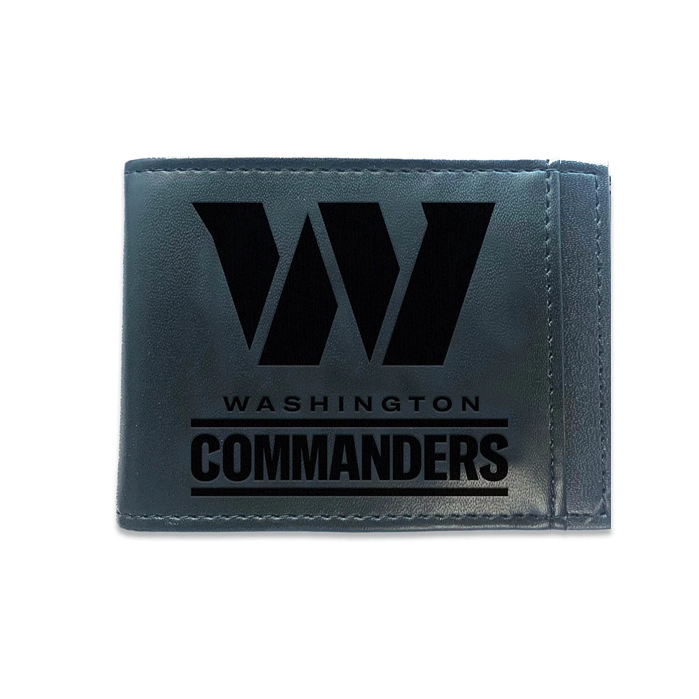 Black Washington Commanders Hybrid Leather Front Pocket Bi-Fold Wallet with Money Clip
