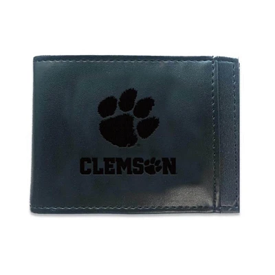 Black Clemson Tigers Hybrid Leather Front Pocket Bi-Fold Wallet with Money Clip