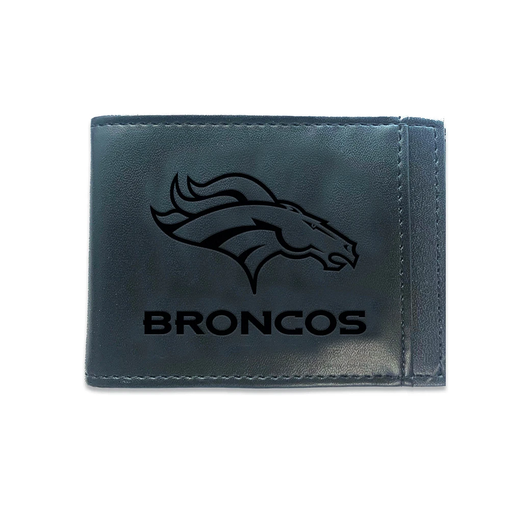 Black Denver Broncos Hybrid Leather Front Pocket Bi-Fold Wallet with Money Clip