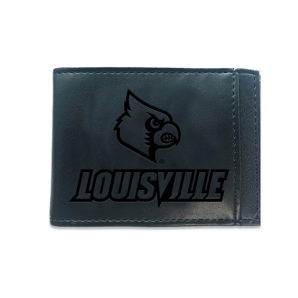 Black Louisville Cardinals Hybrid Leather Front Pocket Bi-Fold Wallet with Money Clip