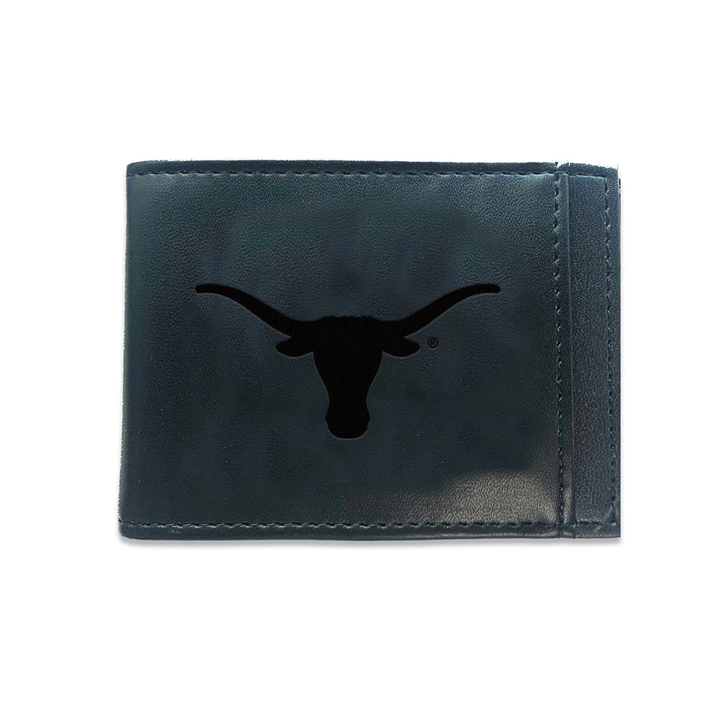 Black Texas Longhorns Hybrid Leather Front Pocket Bi-Fold Wallet with Money Clip