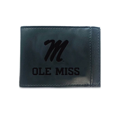 Black Ole Miss Rebels Hybrid Leather Front Pocket Bi-Fold Wallet with Money Clip