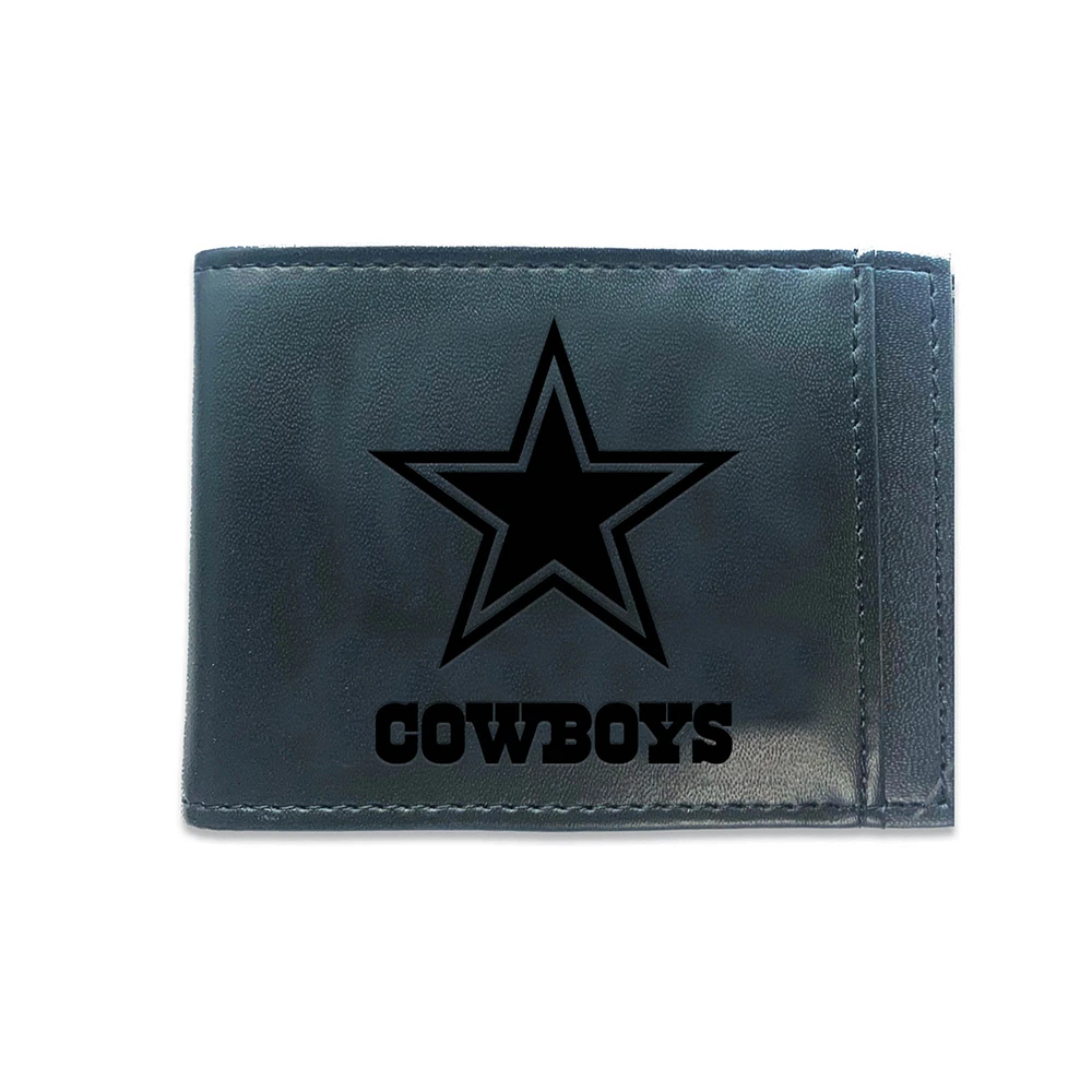 Black Dallas Cowboys Hybrid Leather Front Pocket Bi-Fold Wallet with Money Clip