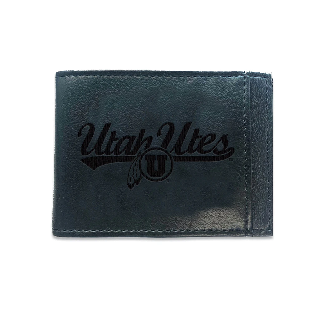Black Utah Utes Hybrid Leather Front Pocket Bi-Fold Wallet with Money Clip
