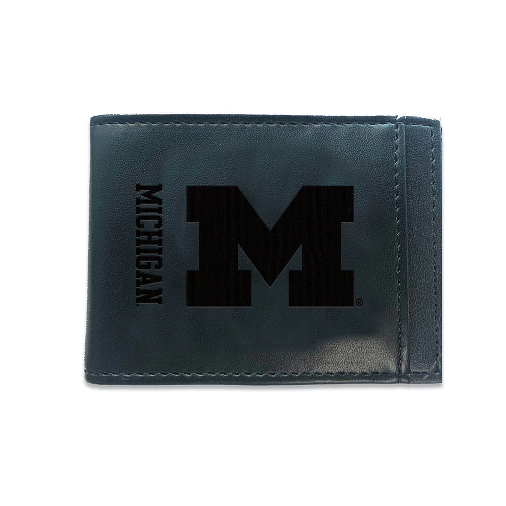 Black Michigan Wolverines Hybrid Leather Front Pocket Bi-Fold Wallet with Money Clip