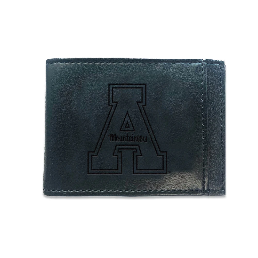 Black Appalachian State Mountaineers Hybrid Leather Front Pocket Bi-Fold Wallet with Money Clip