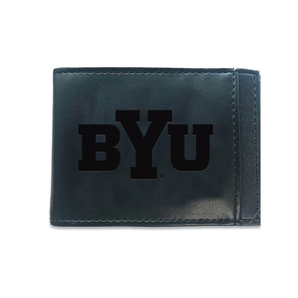 Black BYU Cougars Hybrid Leather Front Pocket Bi-Fold Wallet with Money Clip