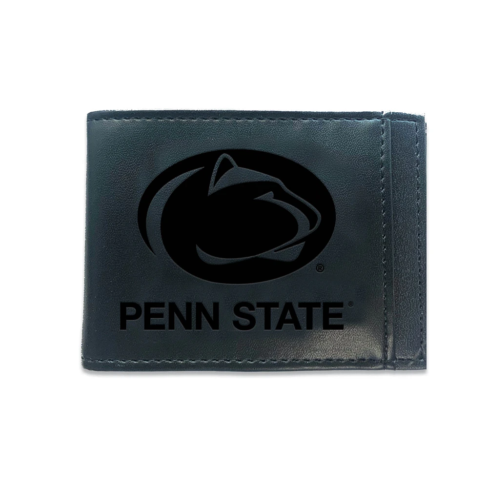 Black Penn State Nittany Lions Hybrid Leather Front Pocket Bi-Fold Wallet with Money Clip