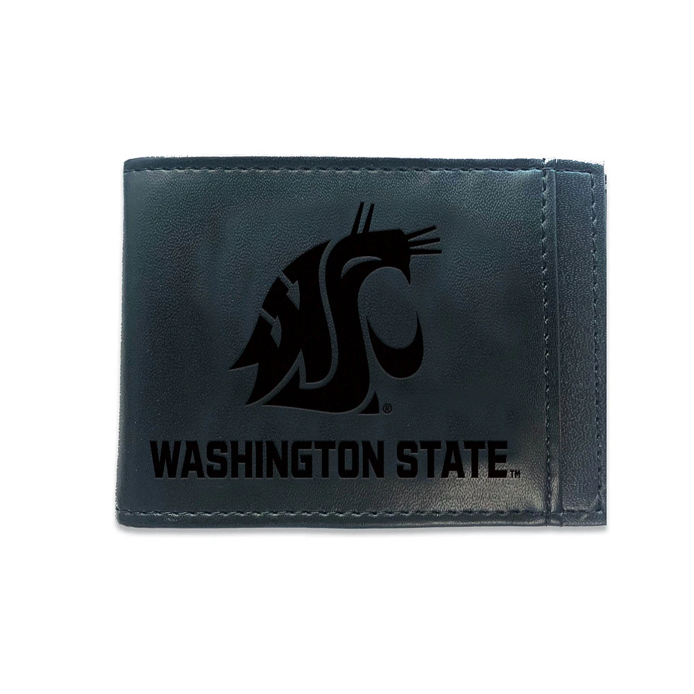 Black Washington State Cougars Hybrid Leather Front Pocket Bi-Fold Wallet with Money Clip