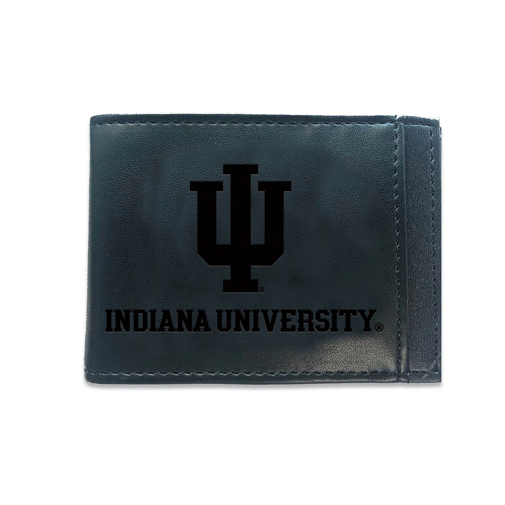 Black Indiana Hoosiers Hybrid Leather Front Pocket Bi-Fold Wallet with Money Clip