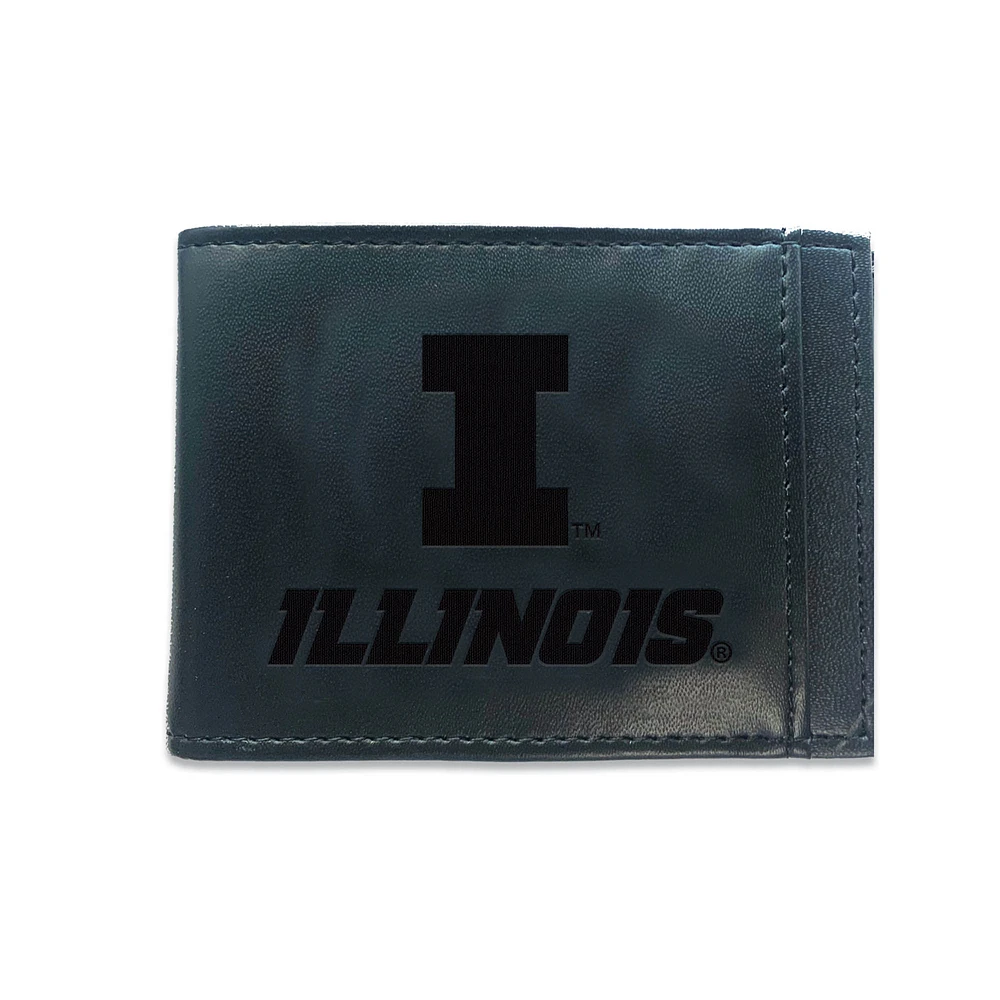 Black Illinois Fighting Illini Hybrid Leather Front Pocket Bi-Fold Wallet with Money Clip