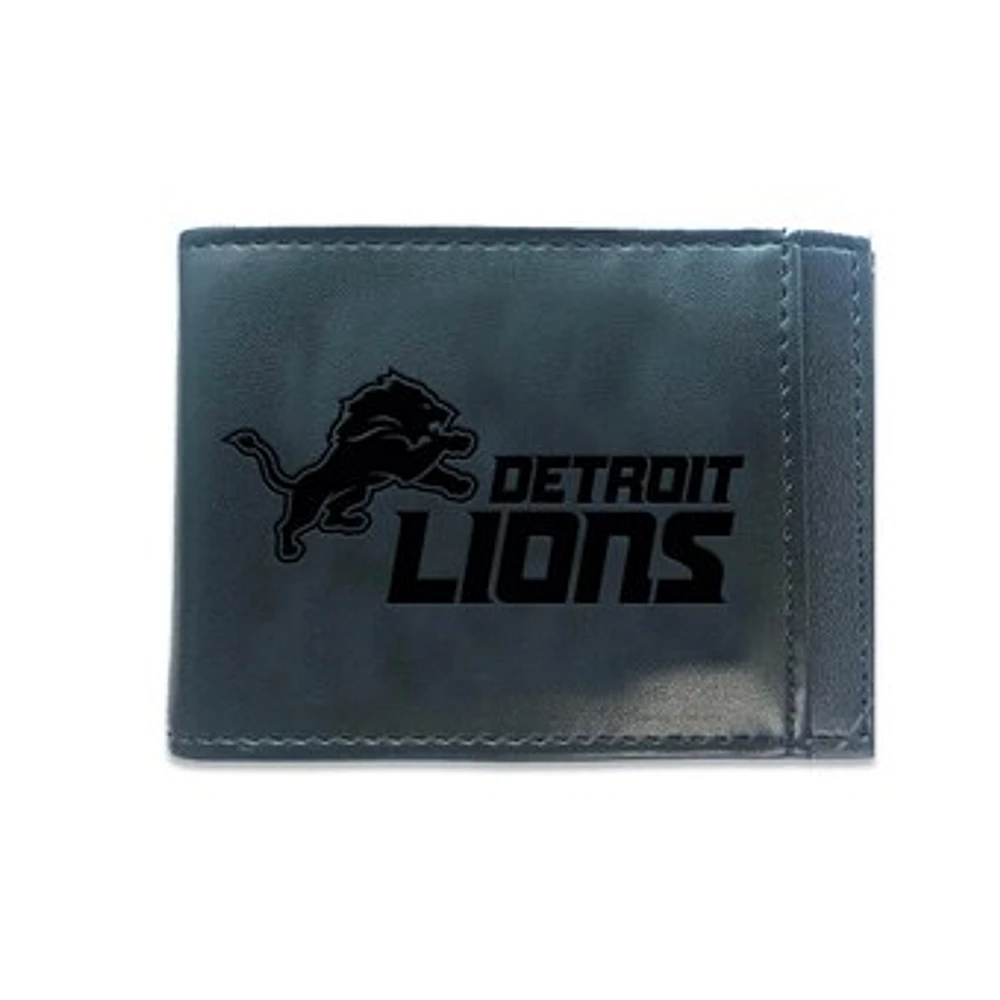 Black Detroit Lions Hybrid Leather Front Pocket Bi-Fold Wallet with Money Clip