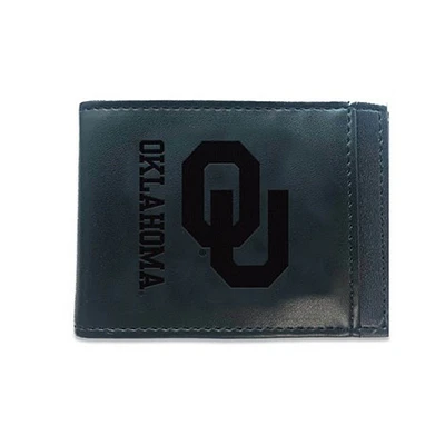 Black Oklahoma Sooners Hybrid Leather Front Pocket Bi-Fold Wallet with Money Clip