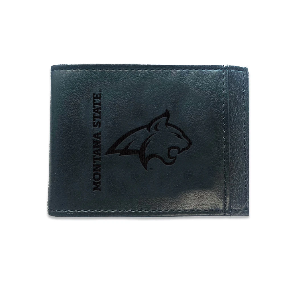 Black Montana State Bobcats Hybrid Leather Front Pocket Bi-Fold Wallet with Money Clip